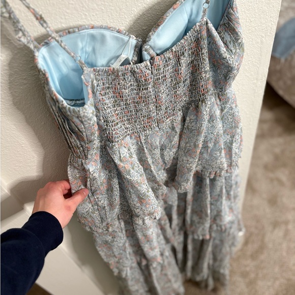 ASTR Pastel Blue Floral Maxi Dress with Ruffle Straps - Picture 7 of 11